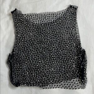 Black Mesh Sleeveless Top with Silver Accents